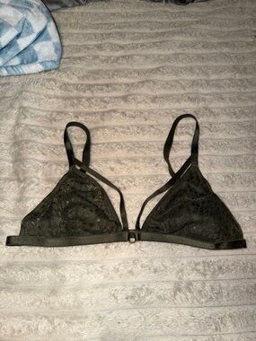 VS Sheer Lace Triangle Bralette - olive green